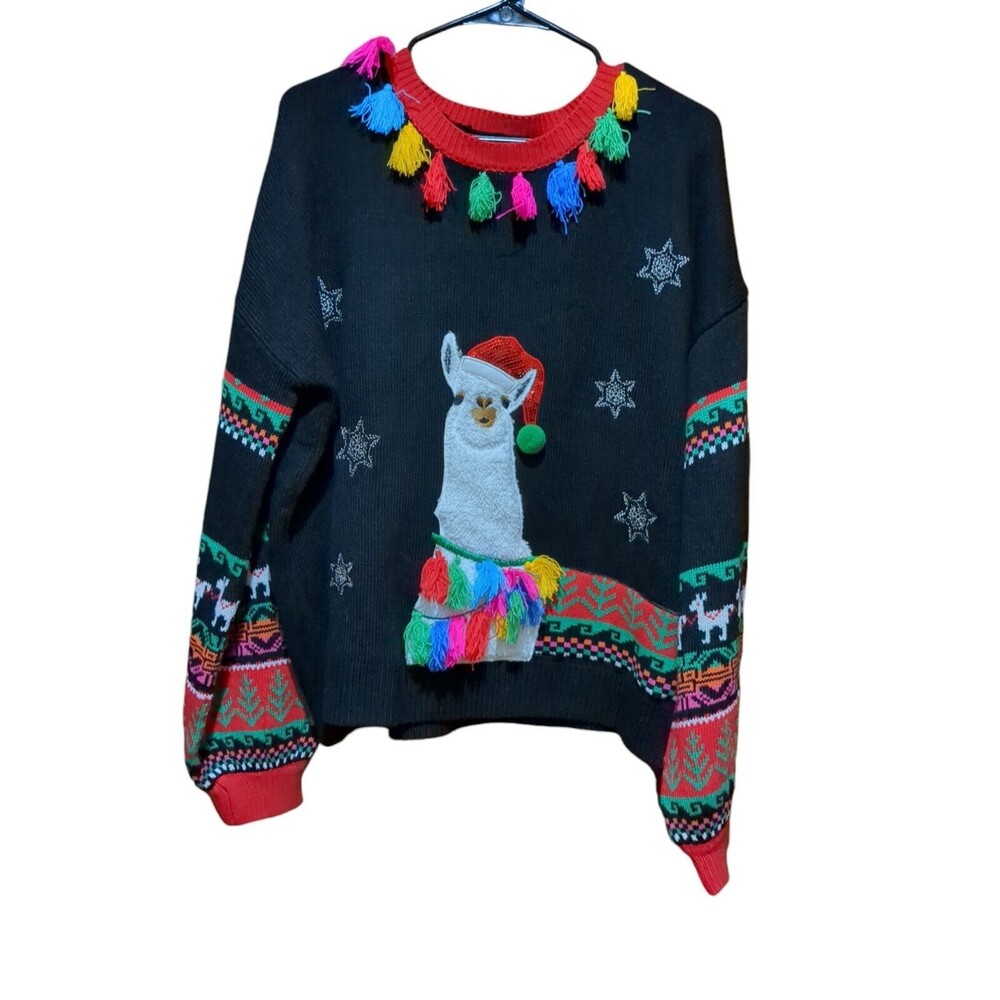 Holiday Time Womens Christmas Sweater Black Acrylic Long Sleeve Size Exlarge